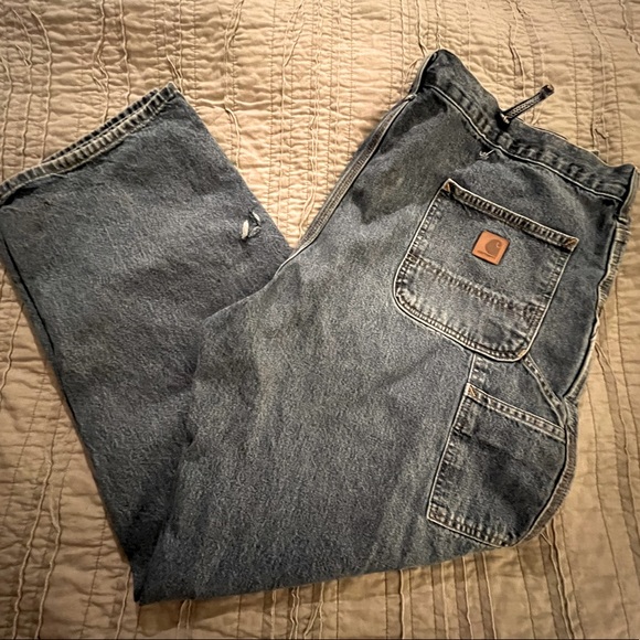 Well worn Carhartt Original Dungarees carpenter jeans 42x32 - Picture 1 of 13